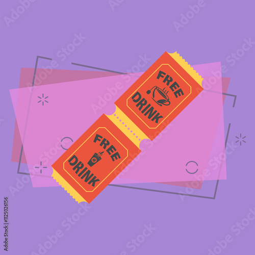 Free drink ticket vector illustration. Coupon, cafe, coffee to go. Tickets concept. Vector illustration can be used for topics like advertisement, promotion, drinks