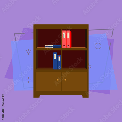 File cabinet. Shelves with folders. Office attributes concept. Vector illustration can be used for topics like archive, furniture, interior