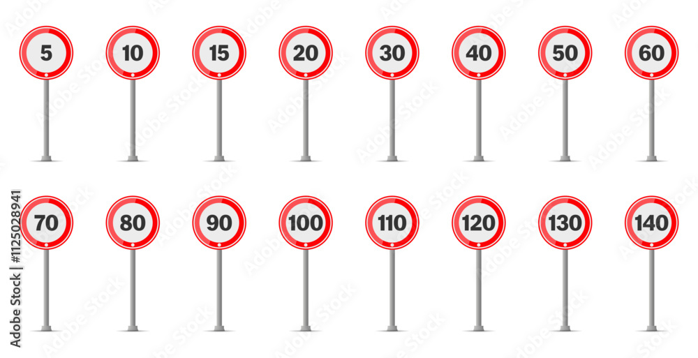 Set of round traffic sign with speed limit