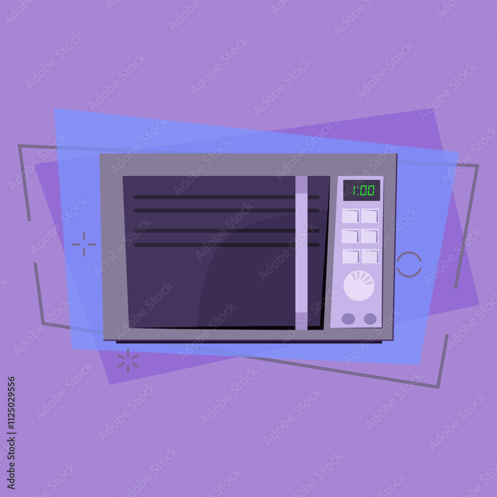 Obraz premium Microwave cooker cartoon illustration. Grey mini oven. Home appliance concept. Vector illustration can be used for topics like housekeeping, kitchen, cooking