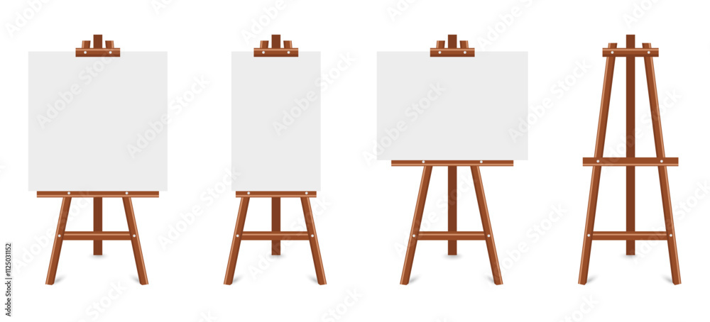 Set of blank desk paint easel on a white background