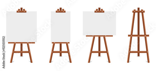 Set of blank desk paint easel on a white background