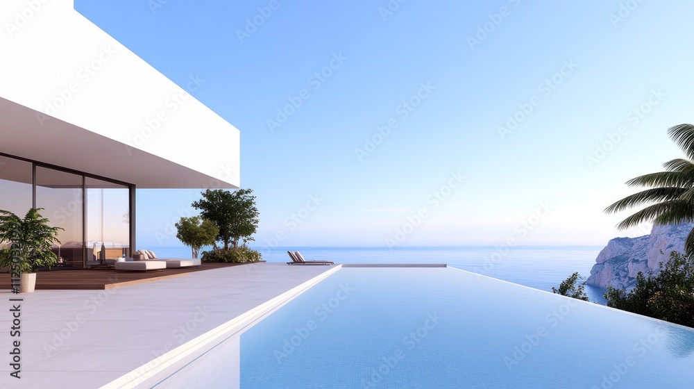 Fototapeta premium Modern villa with infinity pool overlooking the sea.