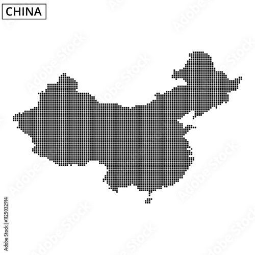 Detailed dot pattern representation of China showing geographic outline and features