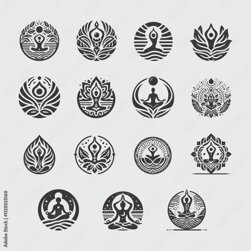 Black and white bundle yoga silhouette logo design Black and white bundle yoga silhouette logo design