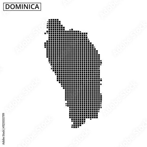 Outline of Dominica displayed in a black grid pattern against a pale background