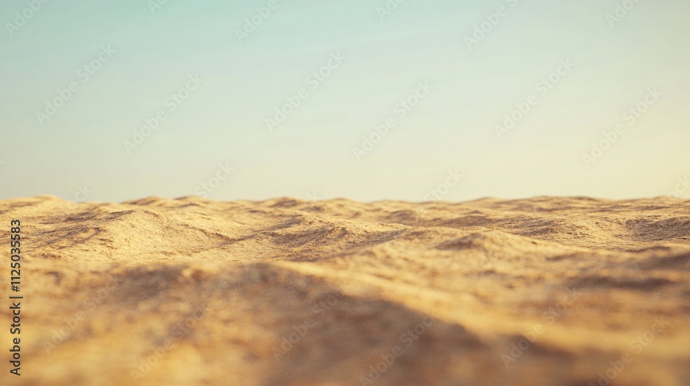 Naklejka premium Rippling sand dunes stretching under vast sky creating serene desert landscape