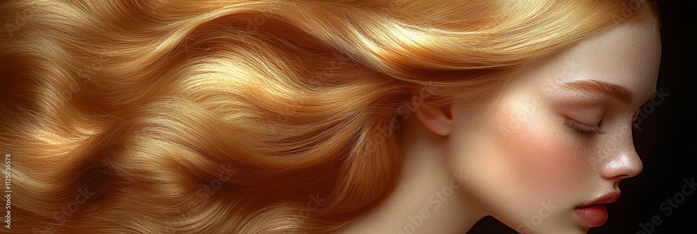 Obraz premium Soft, layered waves of long female hair with a translucent and airy appearance, blending fluid gradients
