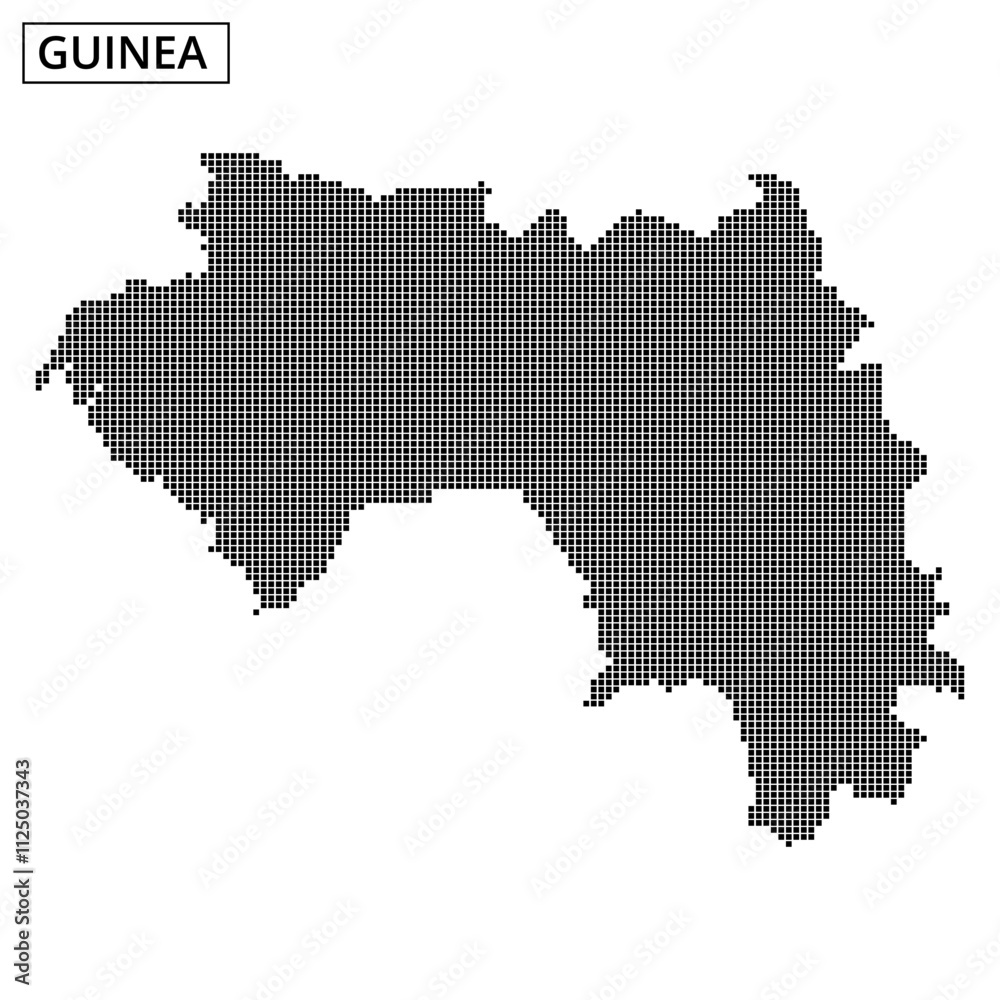 Unique dotted map representation of Guinea highlighting geographic features Unique dotted map representation of Guinea highlighting geographic features