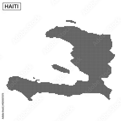 Detailed black and white map outline of Haiti with dotted texture design