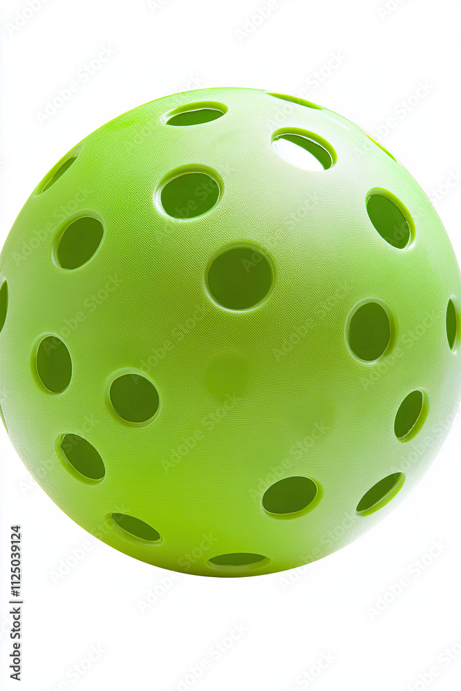 Green pickleball with perforations, isolated on a white background Green pickleball with perforations, isolated on a white background