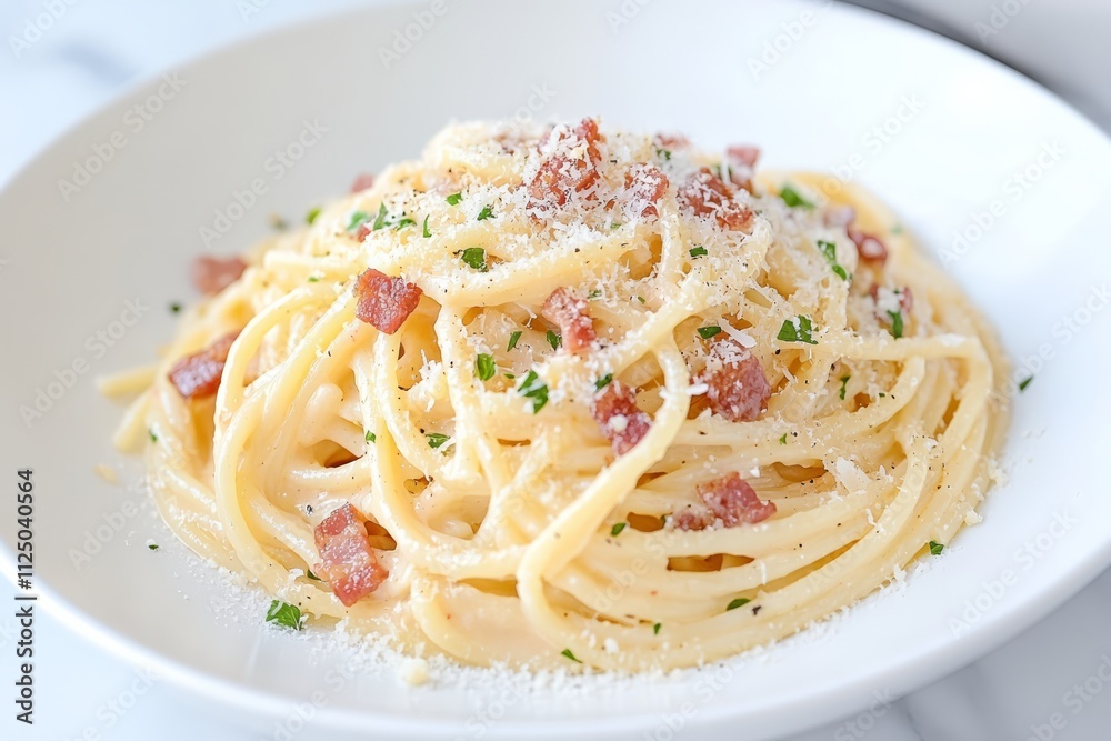 Classic Spaghetti Carbonara with Crispy Bacon, Parmesan Cheese, and Creamy Sauce