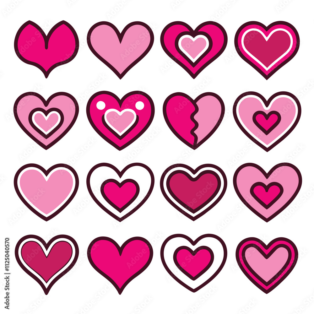 Collection of 20 Heart Icons with Solid Pink Lines, Valentine's Day Symbols, Outline and Vector Illustrations Perfect for Cards, Love-Themed Designs, and Romantic Graphics Collection of 20 Heart Icons with Solid Pink Lines, Valentine's Day Symbols, Outline and Vector Illustrations Perfect for Cards, Love-Themed Designs, and Romantic Graphics