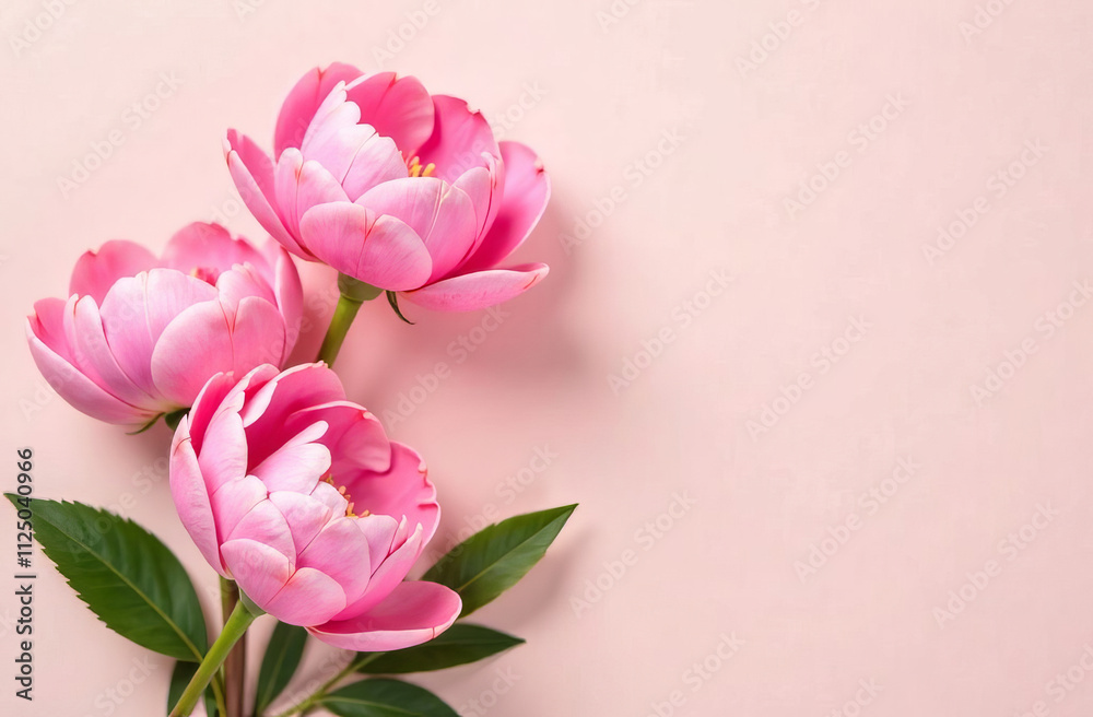 Pink Peonies Flowers on Light background with Copy Space. Pink Peonies Flowers on Light background with Copy Space.