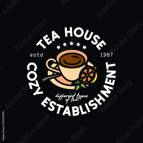 Original vector emblem of a tea cafe. T-shirt design.