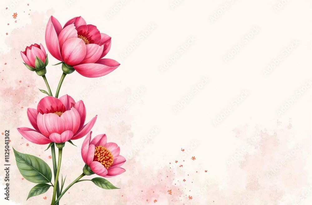 Pink Peonies Flowers on Light background with Copy Space. Pink Peonies Flowers on Light background with Copy Space.