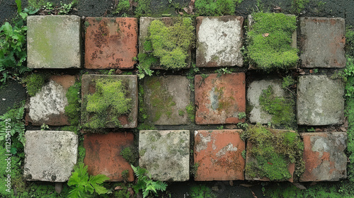 Wallpaper Mural Moss covered bricks create natural, textured pattern in garden setting, showcasing beauty of nature reclaiming man made surfaces Torontodigital.ca