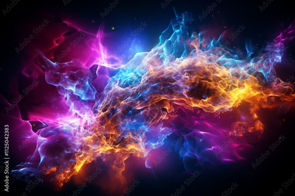 Excellent Powerful colored lightnings and the flash from the collision dramatic and electrifying