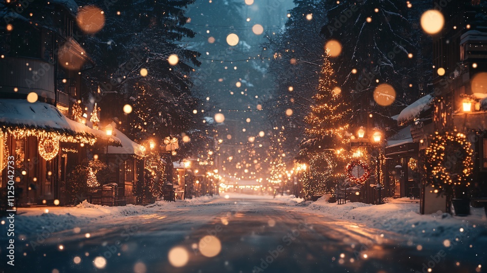 Magical Snowy Christmas Street at Night Magical Snowy Christmas Street at Night