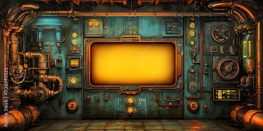 Fototapeta premium Steampunk control panel with blank screen.