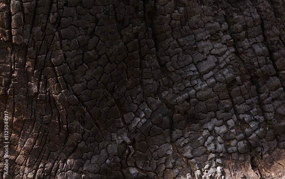 bark of a pine tree, burnt to black in wildfire, natural floral background
