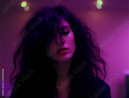 dramatic portrait of a woman with vivid purple tones and lighting