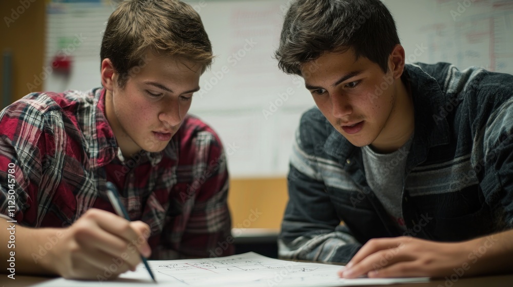 A tutor helping a student solve equations during a one-on-one academic support session. A tutor helping a student solve equations during a one-on-one academic support session.