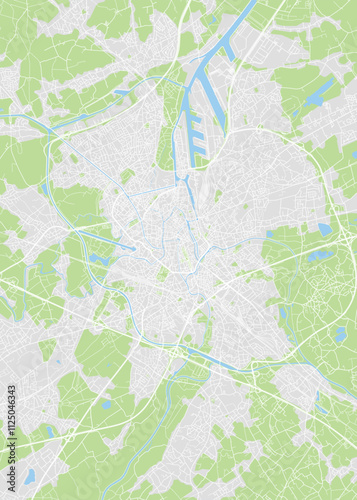 City map Ghent, color detailed plan, vector illustration