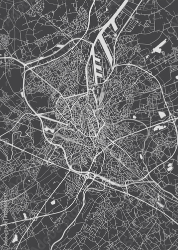 City map Ghent, monochrome detailed plan, vector illustration