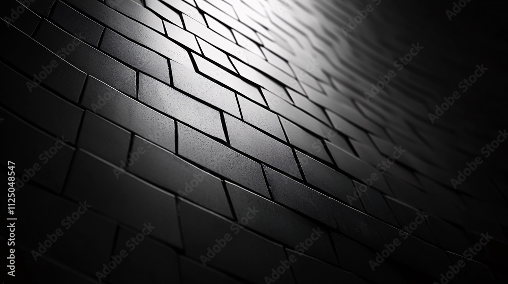 Light beam illuminating black brick wall background texture Light beam illuminating black brick wall background texture
