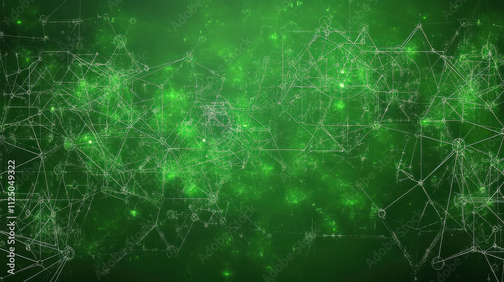 Digital abstract background with green geometric patterns and connections