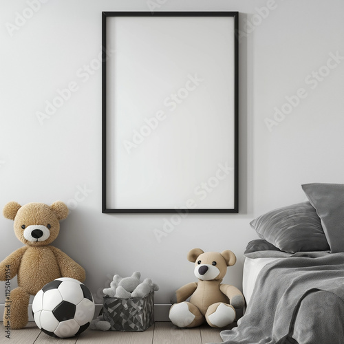 Blank Black Frame on Wall in Soccer-Themed Bedroom