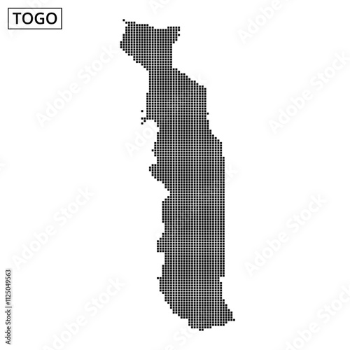 Togo outlined in dotted pattern highlighting its geographical shape and boundaries