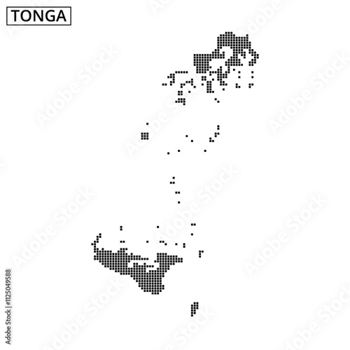 Map outline of Tonga composed of dot patterns showcases island geography