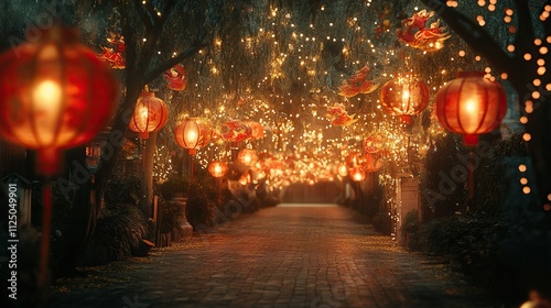 Wallpaper Mural Enchanting lantern-lit pathway with glowing trees celebrating chinese new year festivities. Torontodigital.ca