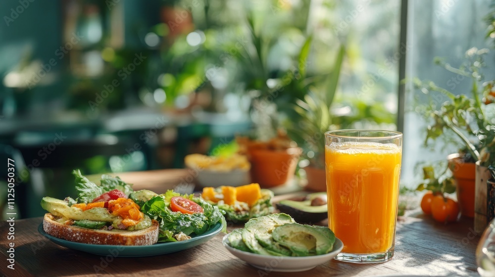 Healthy Breakfast Avocado Toast With Orange Juice Healthy Breakfast Avocado Toast With Orange Juice