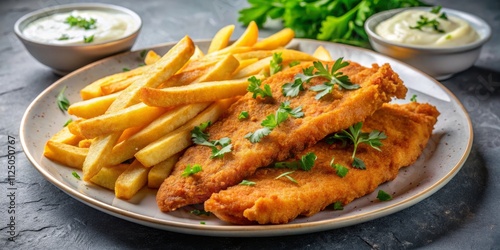 Crispy Fried Fish, Golden Fries, Creamy Dips A Culinary Delight