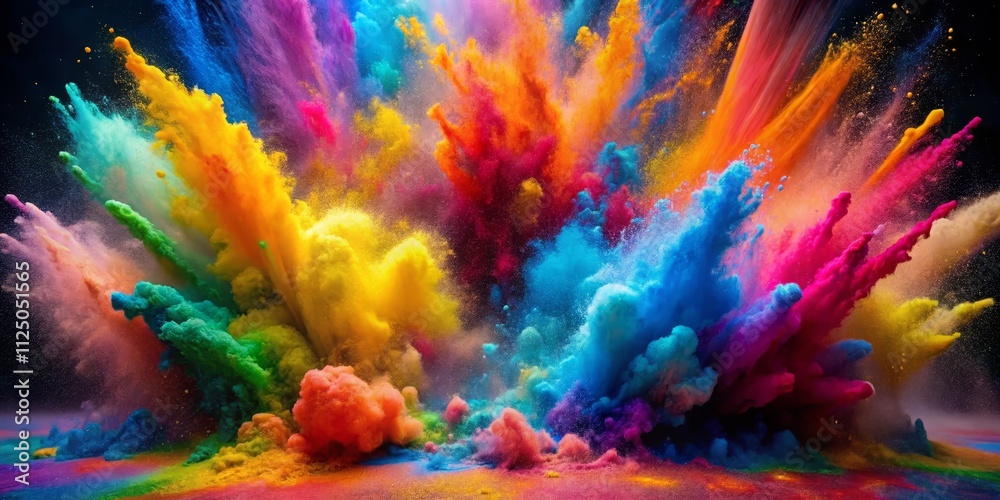 Naklejka premium Chromatic Explosion A Multicolored Powder Burst Abstract