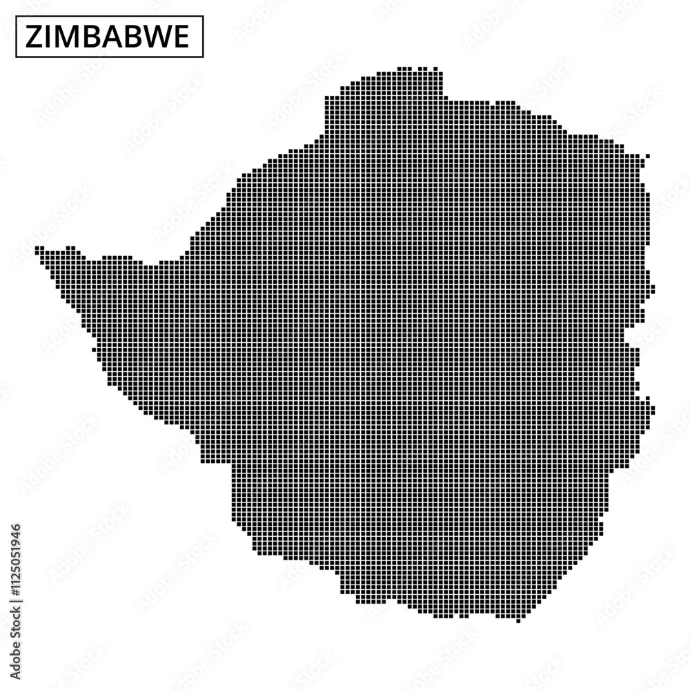 Detailed dot pattern representation of Zimbabwe illustrating geographical features