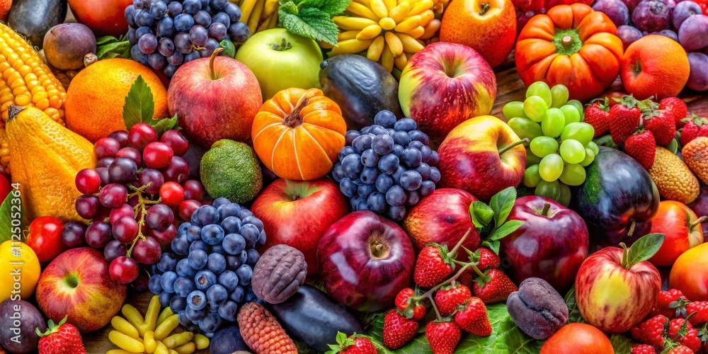 Autumnal Abundance Vibrant Fruit and Vegetable Still Life Composition Autumnal Abundance Vibrant Fruit and Vegetable Still Life Composition