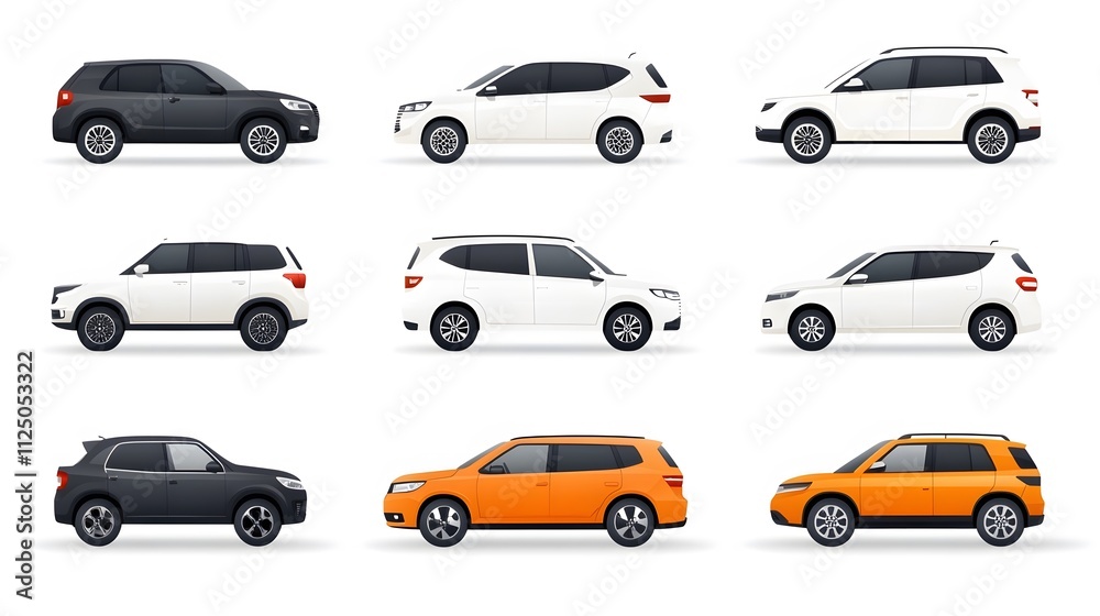 Set of flat vector car icons in various colors and styles, perfect for mobile apps or web interfaces Set of flat vector car icons in various colors and styles, perfect for mobile apps or web interfaces