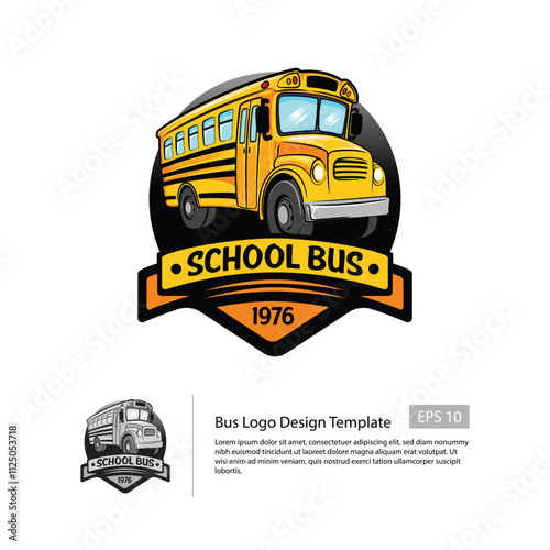 Bus logo template with a vintage style and a school bus illustration.