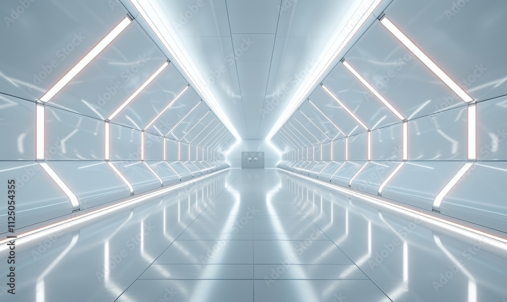 Fototapeta premium 未来科技感灯光透视走廊通道白色背景