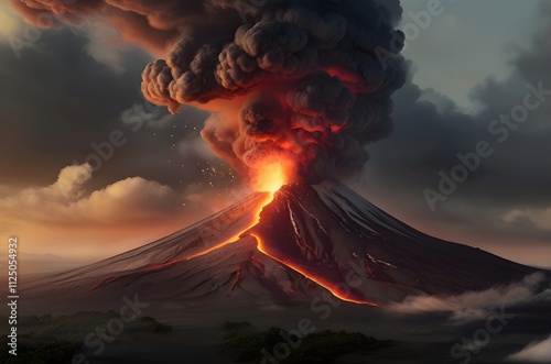 Volcanic eruption. Lava fountain during subterminal crater activity on Mt.