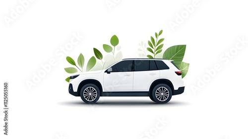 Flat vector car logo focusing on eco-friendly themes, incorporating green elements and a modern car outline photo