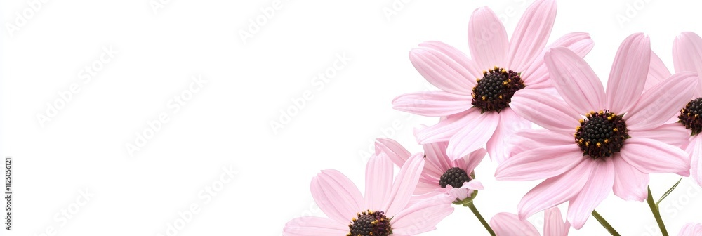 Fototapeta premium Beautiful Pink Daisies on a Serene White Background with Space for Your Text or Design