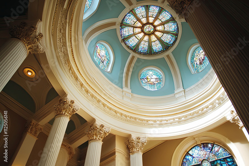 Cathedral interior with vaulted ceilings and stained glass, representing spirituality