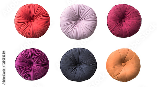 Set of different round pillows isolated on transparent background, top view
 photo