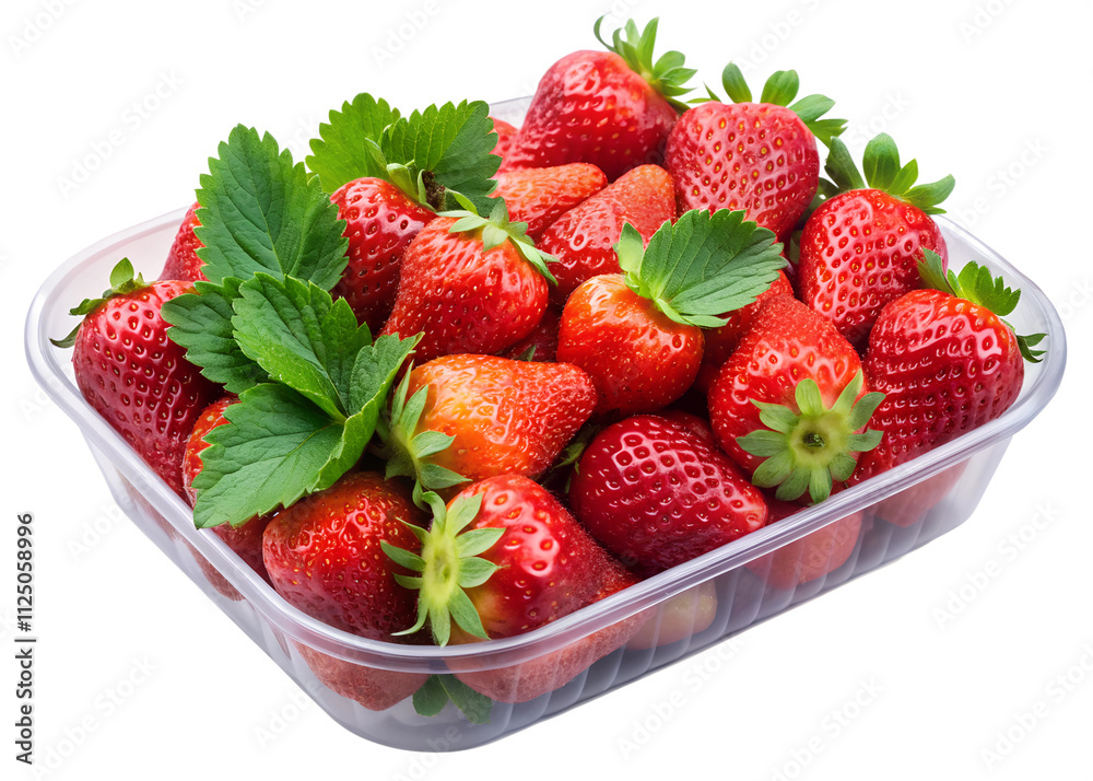Fresh Ripe Strawberries in a Plastic Tray with Green Leaves – High-Quality Stock Image Fresh Ripe Strawberries in a Plastic Tray with Green Leaves – High-Quality Stock Image