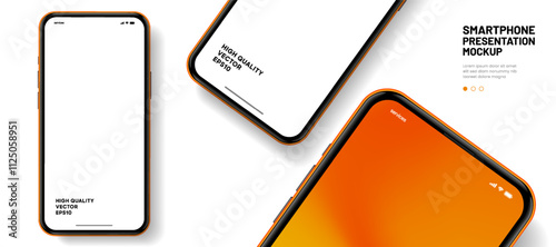 Realistic smartphone mockup. Mobile phone vector with isolated on white background. Device front view. 3D mobile phone with shadow. Realistic, high quality smart phone mockup for ui ux presentation.